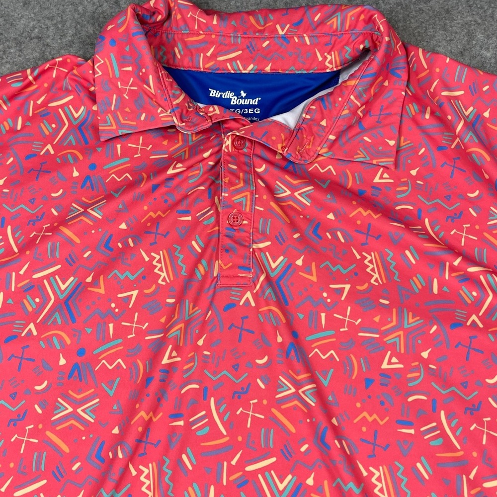 Birdie Bound Mens 3XL Pink Geometric Abstract Performance Golf Polo Shirt